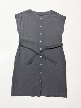 Pure Collection Womens Dress Size US 12 Grey Button Front Silk Linen Midi Cottag